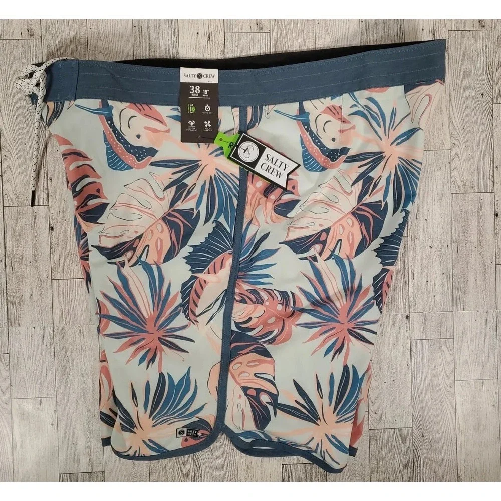 Salty Crew Men's Boardshorts Size 38 Swim Shorts Leaf Print Quick Dry NEW